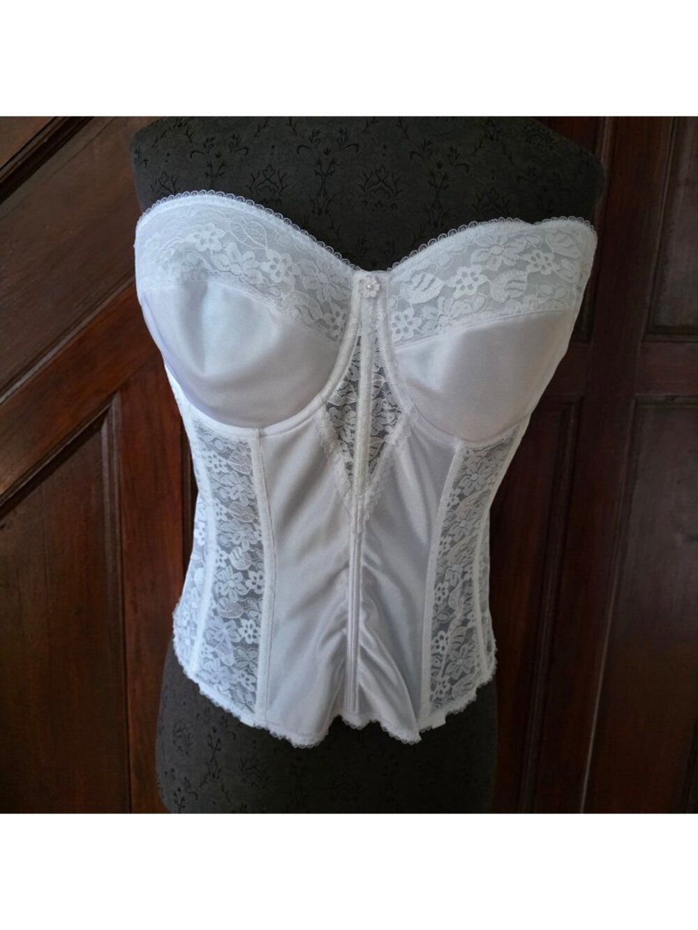 Dominique White Lace Strapless Corset Bustier Bra 38D Bridal Lingerie